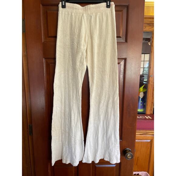 Michael Lauren French Terry flare lounge pants cream with rai ow tie at waist XS - Picture 4 of 4